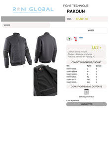Veste de travail anthracite, anti-froid thermique en coton/polyester 2 poches - RAKOUN COVERGUARD