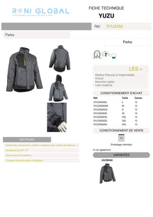 Parka de travail ant-pluie anti-froid en polyester enduit PVC doublure polaire 6 poches - YUZU COVERGUARD