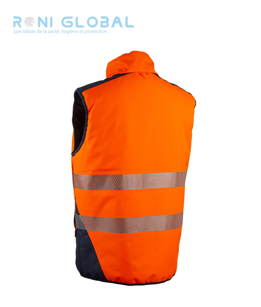 Gilet de sécurité haute visibilité, imperméable et réversible en polyester enduit polyuréthane 5 poches CLASS 2 - YORU COVERGUARD