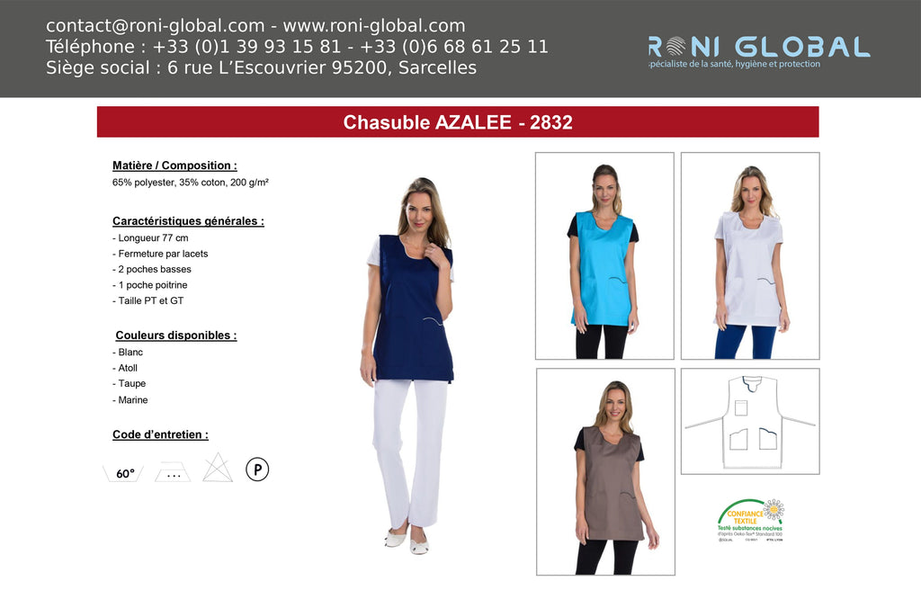 Chasuble de travail femme en coton/polyester 3 poches - AZALEE REMI CONFECTION