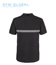 Polo de sécurité noir, manches courtes, en coton - POLO SECURITE BANDE GRISE CITYGUARD
