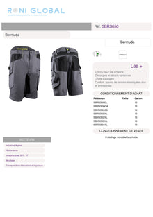 Bermuda de travail stretch gris en coton/polyester 8 poches - BARU COVERGUARD