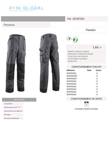 Pantalon de travail avec protection genoux en coton/polyester coupe droite 7 poches TYPE 2 - ESCALA COVERGUARD