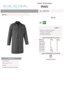 Blouse de travail en coton/polyester sans métal 4 poches - IRAZU COVERGUARD