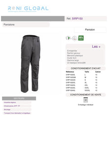 Pantalon de travail en coton et polyester sans métal coupe droite 7 poches - IRAZU COVERGUARD