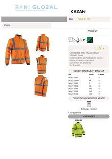 Veste de sécurité 2en1 haute visibilité, anti-froid en polyester enduit polyuréthane CLASS 3 - KAZAN COVERGUARD