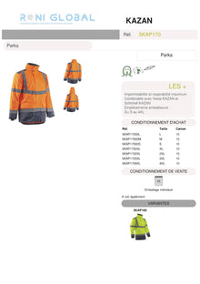 Parka de travail haute visibilité anti-pluie en polyester enduit polyuréthane 4 poches CLASS 3 - KAZAN COVERGUARD