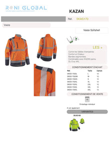 Veste de sécurité haute visibilité Softshell micro polaire en polyester 5 poches CLASS 2 - KAZAN COVERGUARD