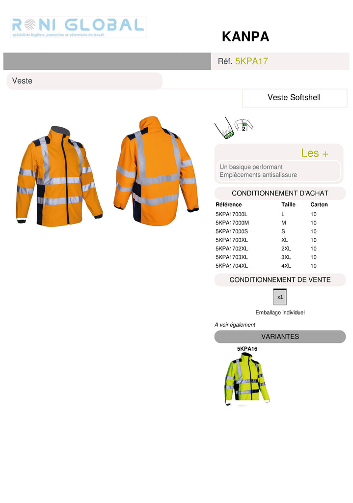 Veste de sécurité haute visibilité Softshell, micro polaire, en polyester stretch mécanique 2 poches CLASS 3 - KANPA COVERGUARD
