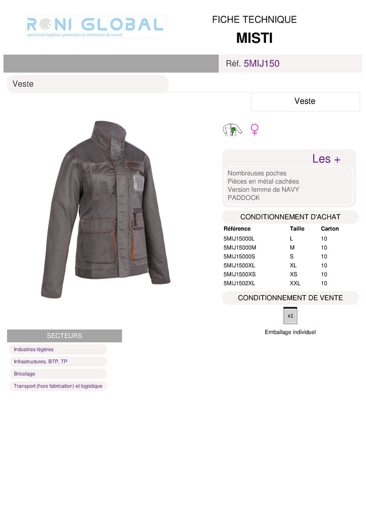 Veste de travail femme avec porte-badge en coton/polyester 7 poches - MISTI COVERGUARD