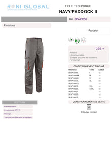 Pantalon de travail avec protection genoux en coton/polyester coupe confort 7 poches - NAVY/PADDOCK II COVERGUARD