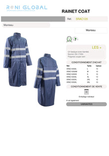 Manteau de travail anti-pluie, coupe-vent avec bandes réfléchissantes en polyester enduit PVC TYPE B3 - RAINET COVERGUARD