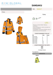 Parka de travail haute visibilité anti-pluie en polyester 5 poches CLASS 3 - SANGAKU COVERGUARD