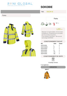 Parka de travail haute visibilité anti-pluie anti-froid thermique en polyester enduit polyuréthane CLASS 3 - SOKOBIE COVERGUARD