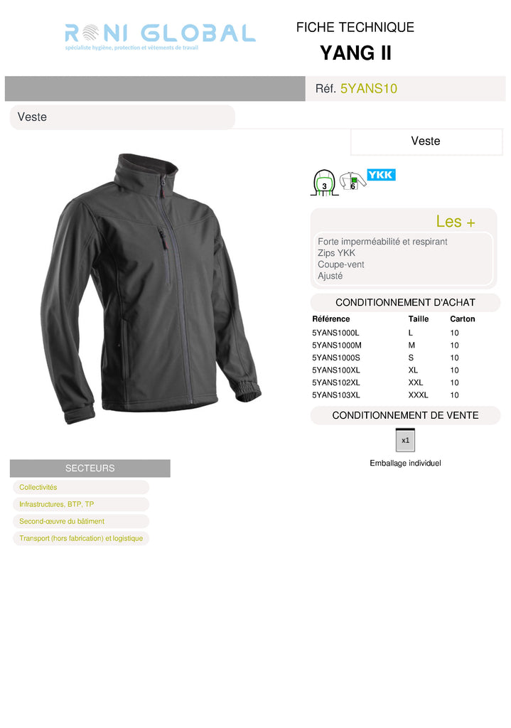 Veste de travail coupe-vent et imperméable Softshell en polyester et élasthanne + micro polaire 6 poches - YANG II COVERGUARD