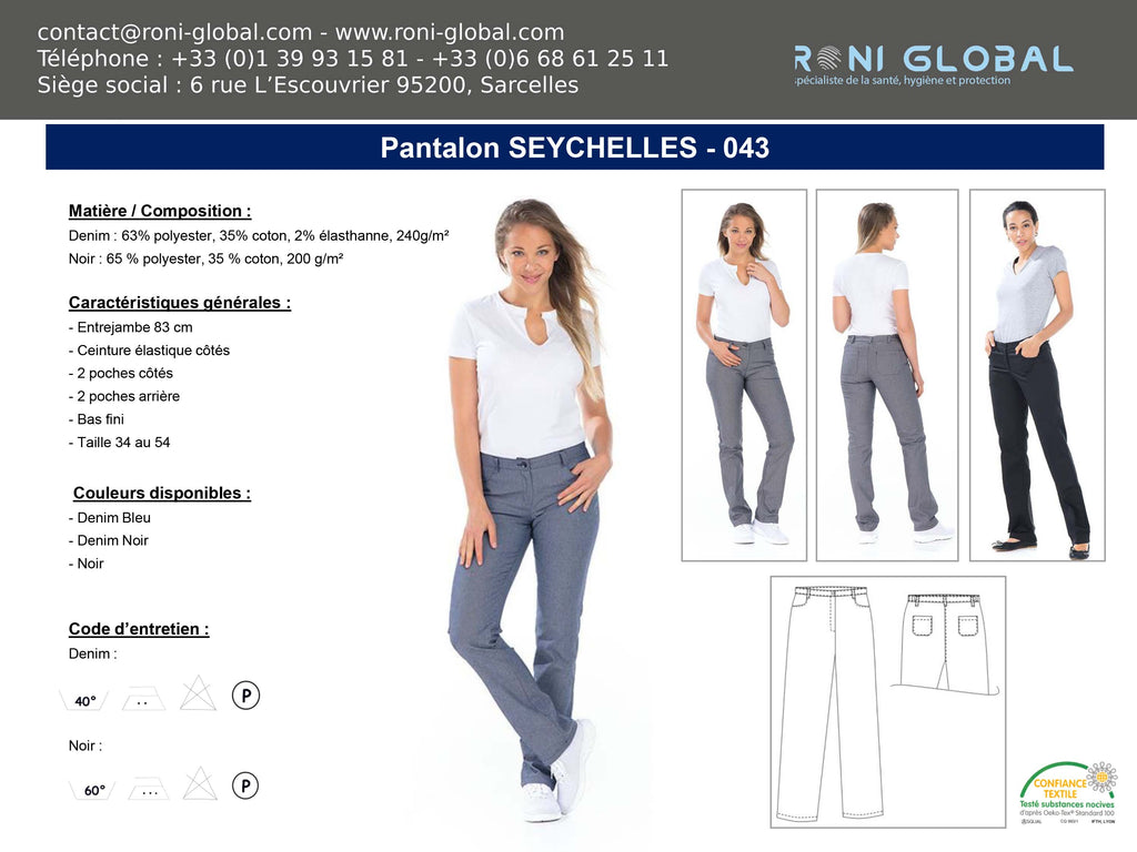 Pantalon de travail femme en coton et polyester avec ceinture élastique et 4 poches - SEYCHELLES REMI CONFECTION