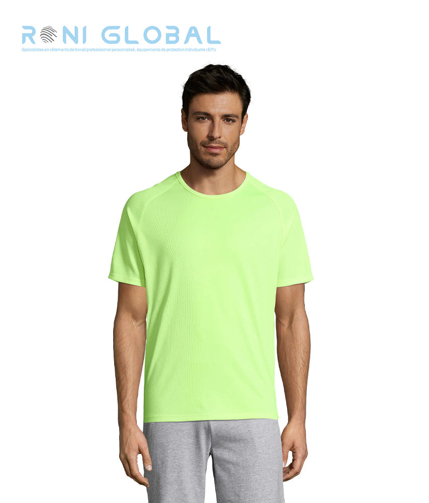 T-shirt de travail homme manches raglan, en mesh polyester effet respirant - SPORTY SOL'S