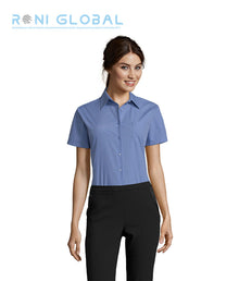 Chemise de travail femme manches courtes, coupe cintrée, en popeline polyester/coton 1 poche - ESCAPE SOL'S