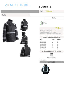 Parka de travail anti-froid et anti-pluie en polyester enduit polyuréthane 8 poches et haute visibilité TYPE B3 - SECURITE COVERGUARD