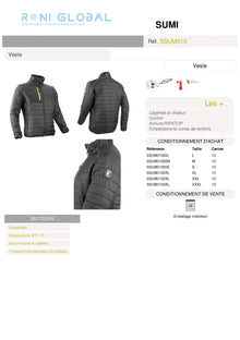 Veste de travail noire anti-froid et légère avec protège reins en nylon micro-ripstop 4 poches - SUMI COVERGUARD