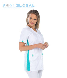 Tunique de travail femme manches courtes en coton/polyester 4 poches - AMELIE REMI CONFECTION