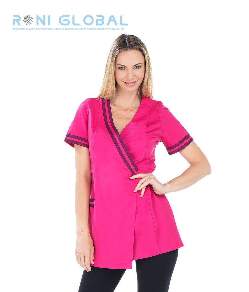 Tunique de travail femme manches courtes en coton/polyester 1 poche - CLAUDIA REMI CONFECTION