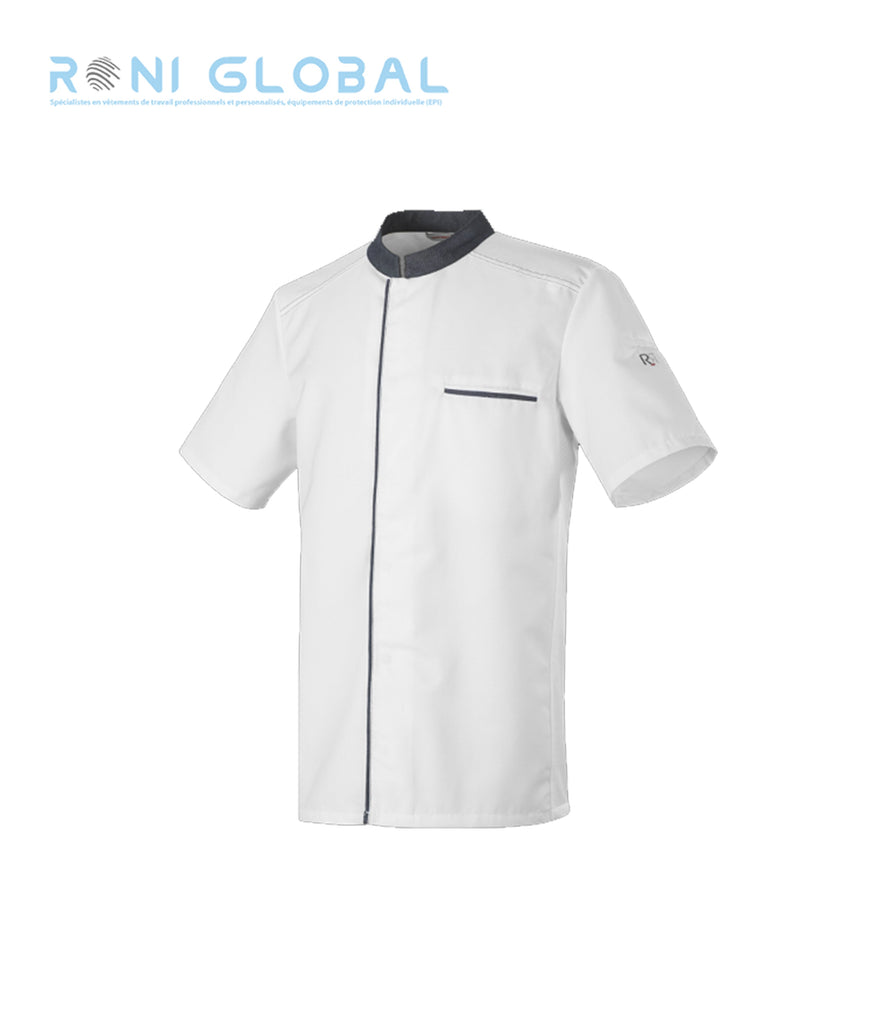 Veste de cuisine homme manches courtes, coupe slim, en polyester/coton et bande en maille - ABAX MC ROBUR