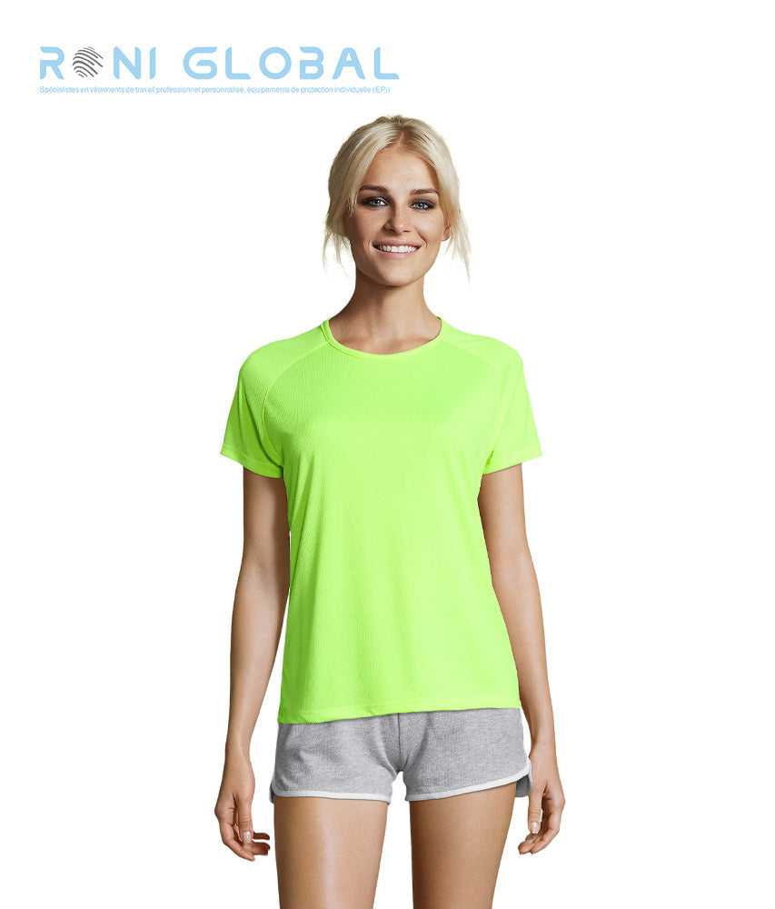 T-shirt de travail femme manches raglan, en mesh polyester effet respirant - SPORTY SOL'S