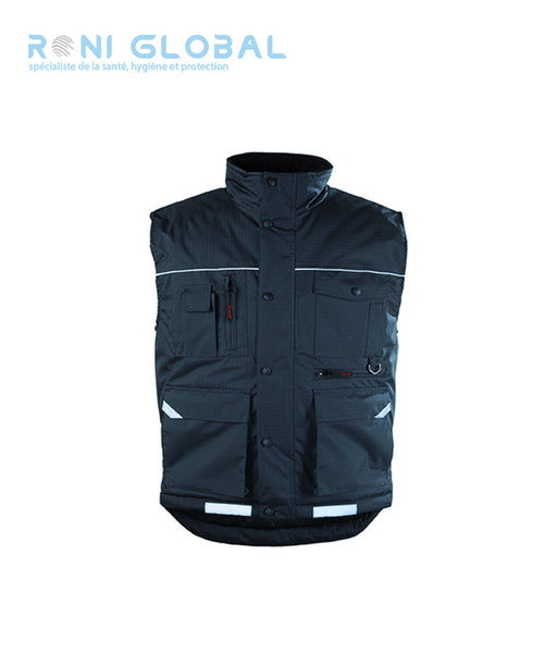 Gilet de travail imperméable noir en polyester pongé enduit PVC 6 poches - RIPSTOP COVERGUARD