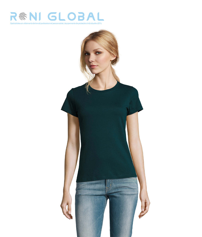 T-shirt de travail femme manches courtes, col rond, en jersey coton semi-peigné - IMPERIAL SOL'S