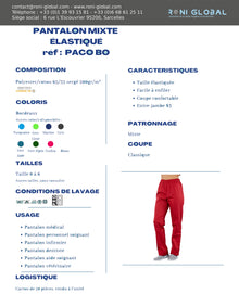 Pantalon de travail médical unisexe taille élastiquée, en coton/polyester - PACO PBV
