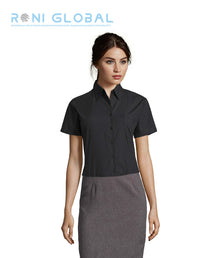 Chemise de travail femme manches courtes, coupe cintrée, en popeline polyester/coton 1 poche - ESCAPE SOL'S