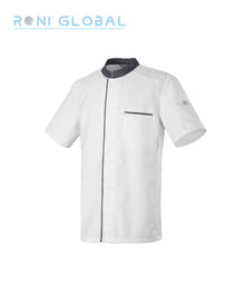 Veste de cuisine homme manches courtes, coupe slim, en polyester/coton et bande en maille - ABAX MC ROBUR