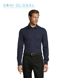 Chemise de travail homme manches longues, coupe slim, stretch, en popeline coton/élasthanne - BLAKE SOL'S