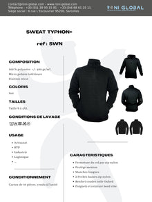 Sweat de travail noir manches longues, micro polaire en polyester 2 poches - SWEAT MARCO NOIR PBV