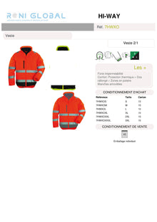 Veste de sécurité haute visibilité 2en1 anti-froid et anti-pluie thermique polyester enduit polyuréthane 4 poches CLASS 2 - HI-WAY COVERGUARD