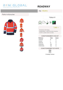 Parka de travail 4en1 haute visibilité anti-froid thermique en polyester enduit polyuréthane CLASS 3 - ROADWAY 4/1 COVERGUARD