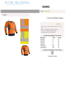 T-shirt de sécurité haute visibilité manches longues, anti-UV UPF 50+ en polyester CLASS 3 - SUNO COVERGUARD