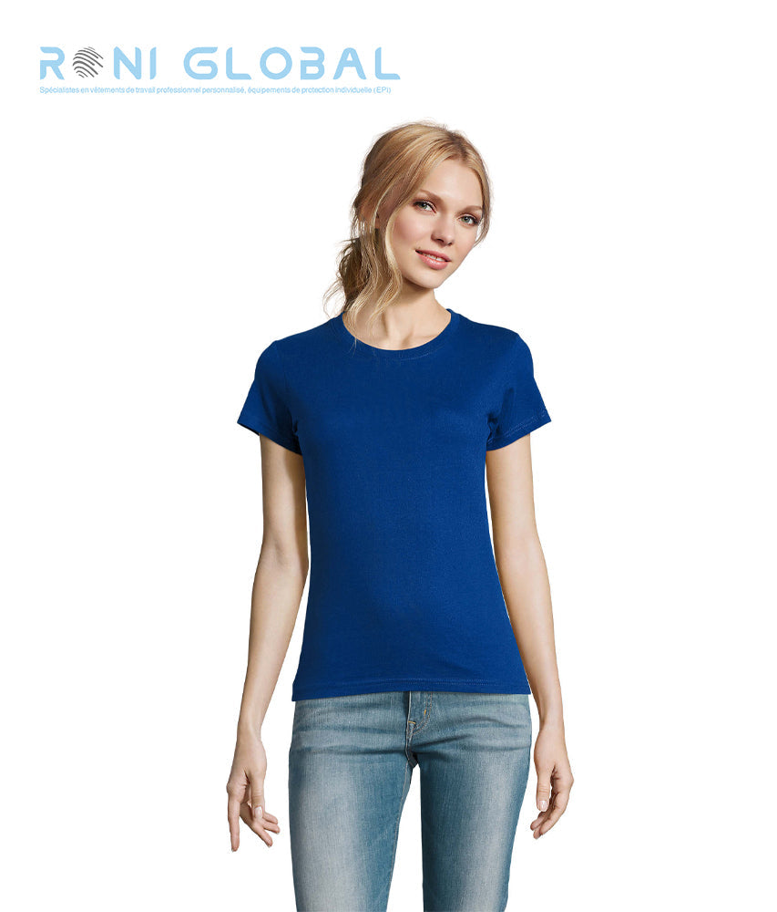 T-shirt de travail femme manches courtes, col rond, en jersey coton semi-peigné - IMPERIAL SOL'S