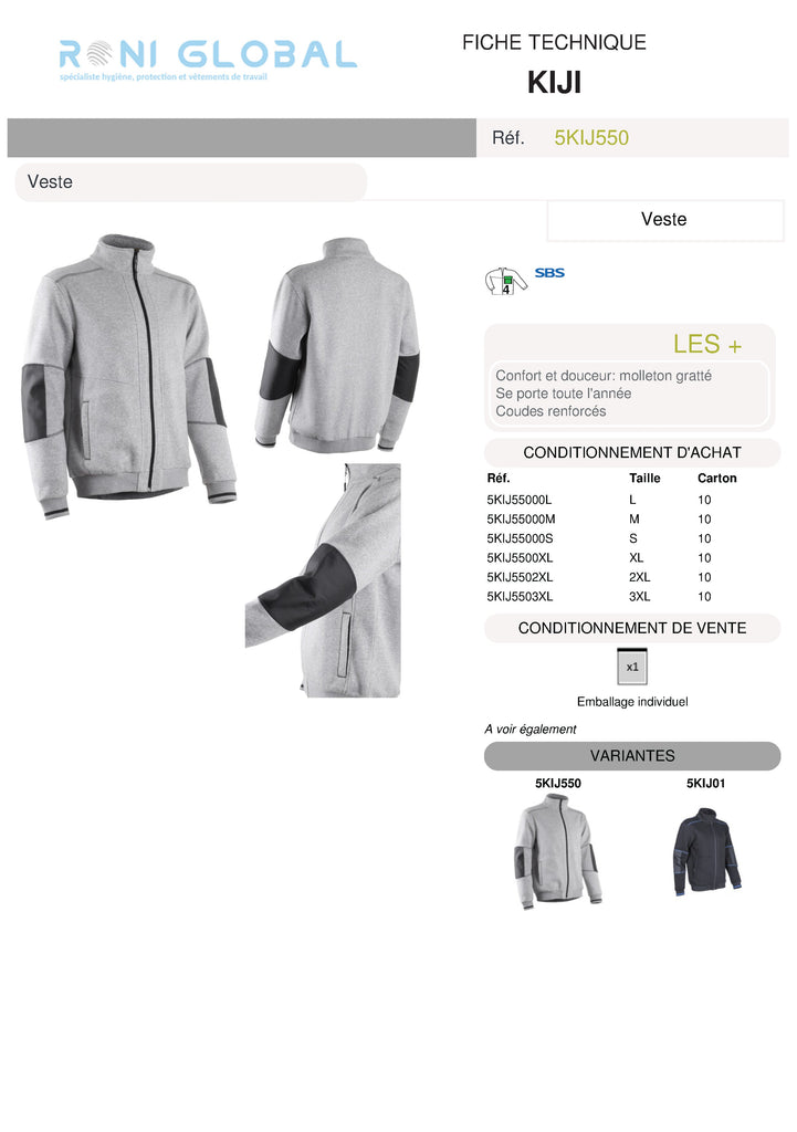 Veste de travail en coton/polyester avec coudes renforcés en Oxford et 4 poches - KIJI COVERGUARD