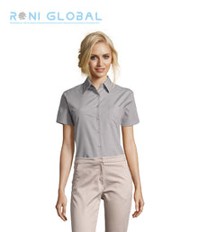 Chemise de travail femme manches courtes, coupe cintrée, en popeline polyester/coton 1 poche - ESCAPE SOL'S