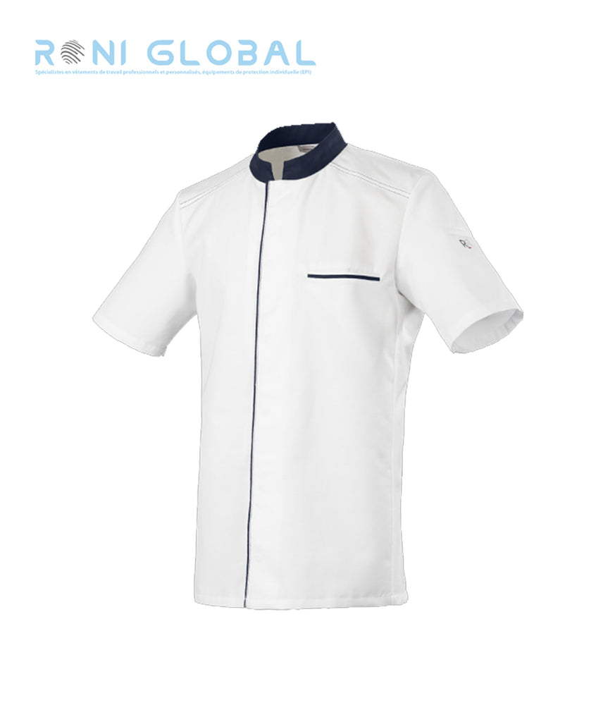 Veste de cuisine homme manches courtes, coupe slim, en polyester/coton et bande en maille - ABAX MC ROBUR