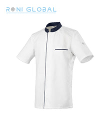 Veste de cuisine homme manches courtes, coupe slim, en polyester/coton et bande en maille - ABAX MC ROBUR