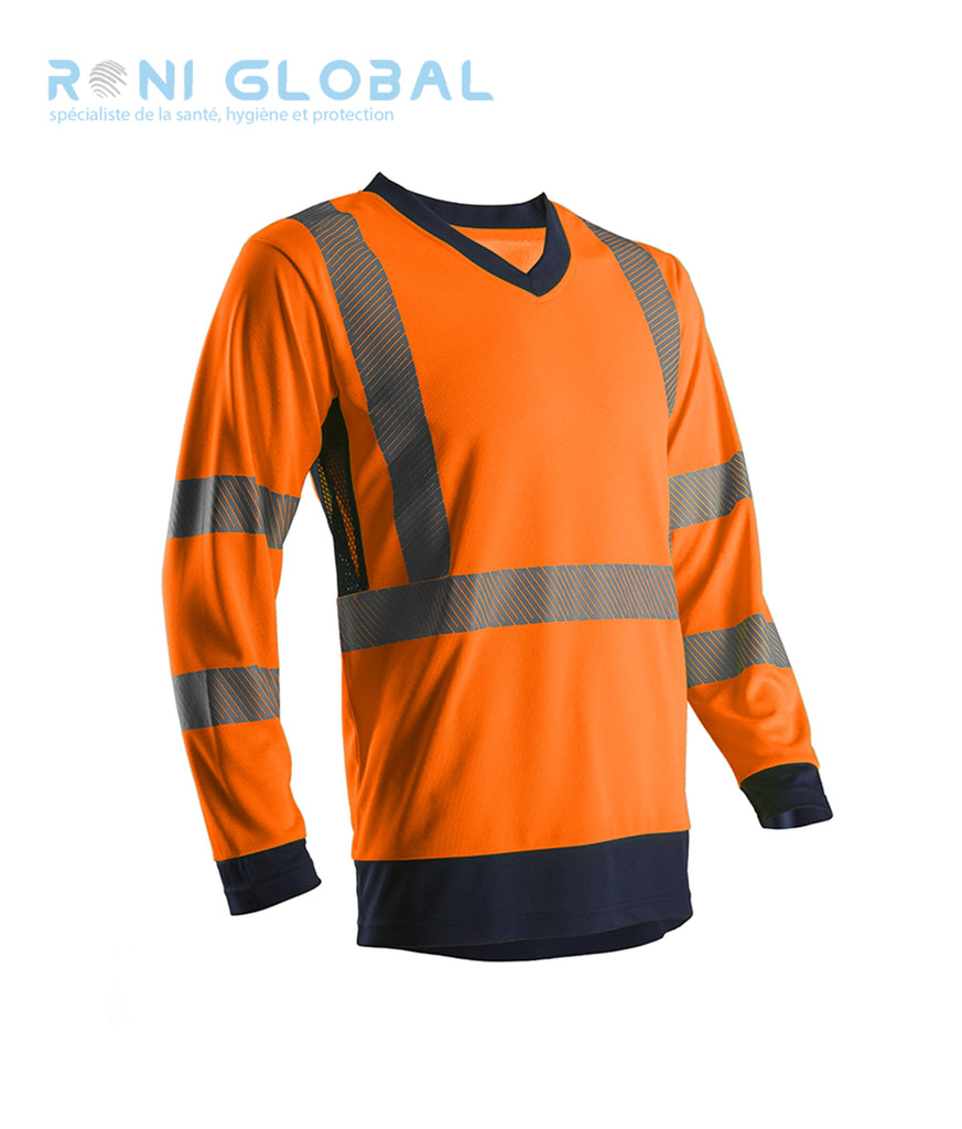 T-shirt de sécurité haute visibilité manches longues, anti-UV UPF 50+ en polyester CLASS 3 - SUNO COVERGUARD