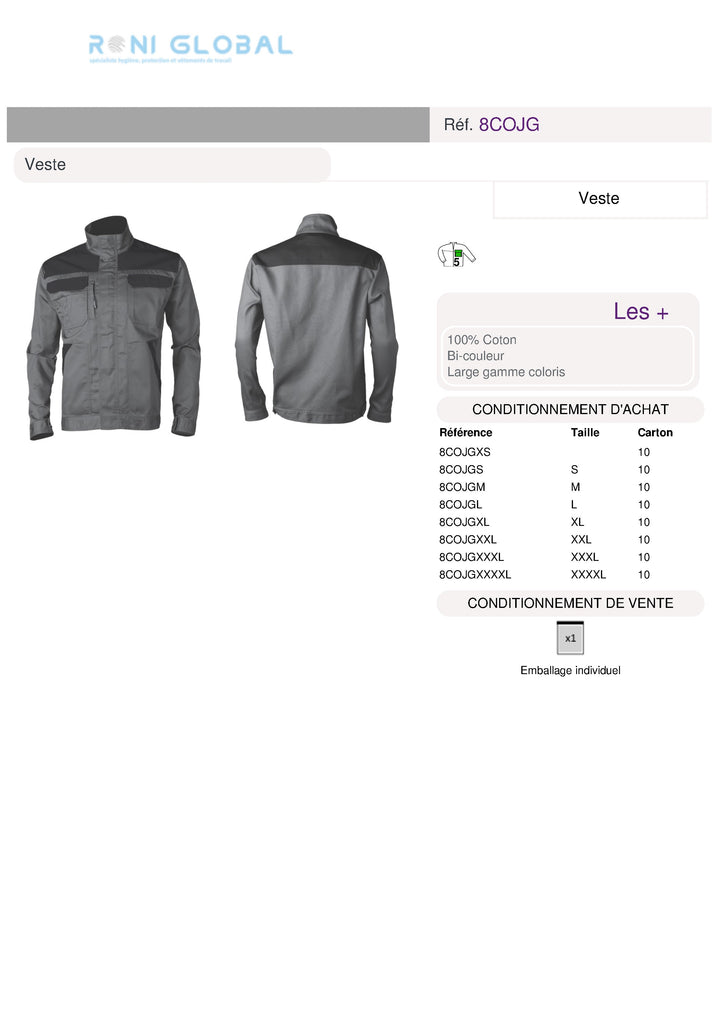 Veste de travail en coton coupe droite 5 poches - COMMANDER COVERGUARD