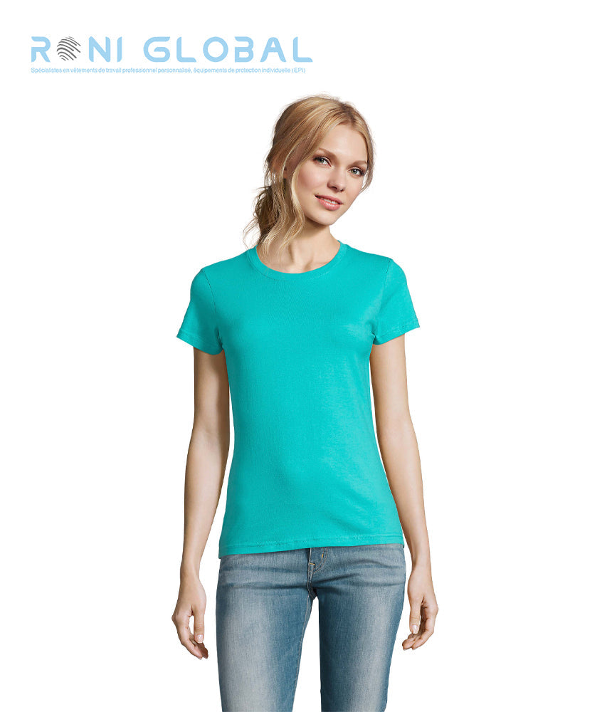 T-shirt de travail femme manches courtes, col rond, en jersey coton semi-peigné - IMPERIAL SOL'S