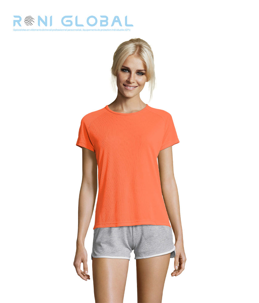 T-shirt de travail femme manches raglan, en mesh polyester effet respirant - SPORTY SOL'S