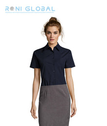 Chemise de travail femme manches courtes, coupe cintrée, en popeline polyester/coton 1 poche - ESCAPE SOL'S