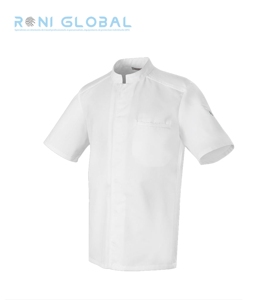 Veste de cuisine homme manches courtes, coupe slim, en polyester/coton et bande en maille - ABAX MC ROBUR