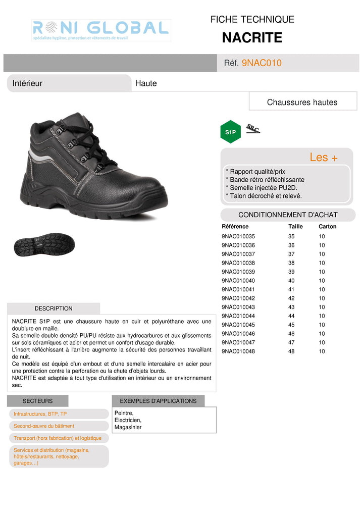 Chaussure montante de sécurité antidérapant S1P SRC - NACRITE COVERGUARD